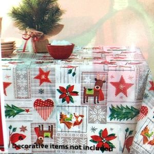 Christmas Homespun Patch Vinyl Tablecloth 52"x70"